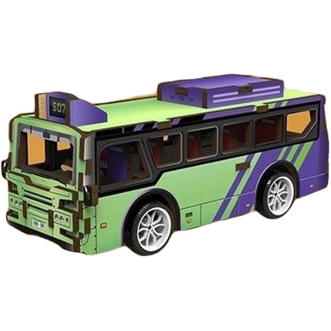 WOODEN PUZZLE 3D VEHICLES PUZZLE WOODEN VEHICLES WITH RECOIL FUNCTION (BUS) - Image 4